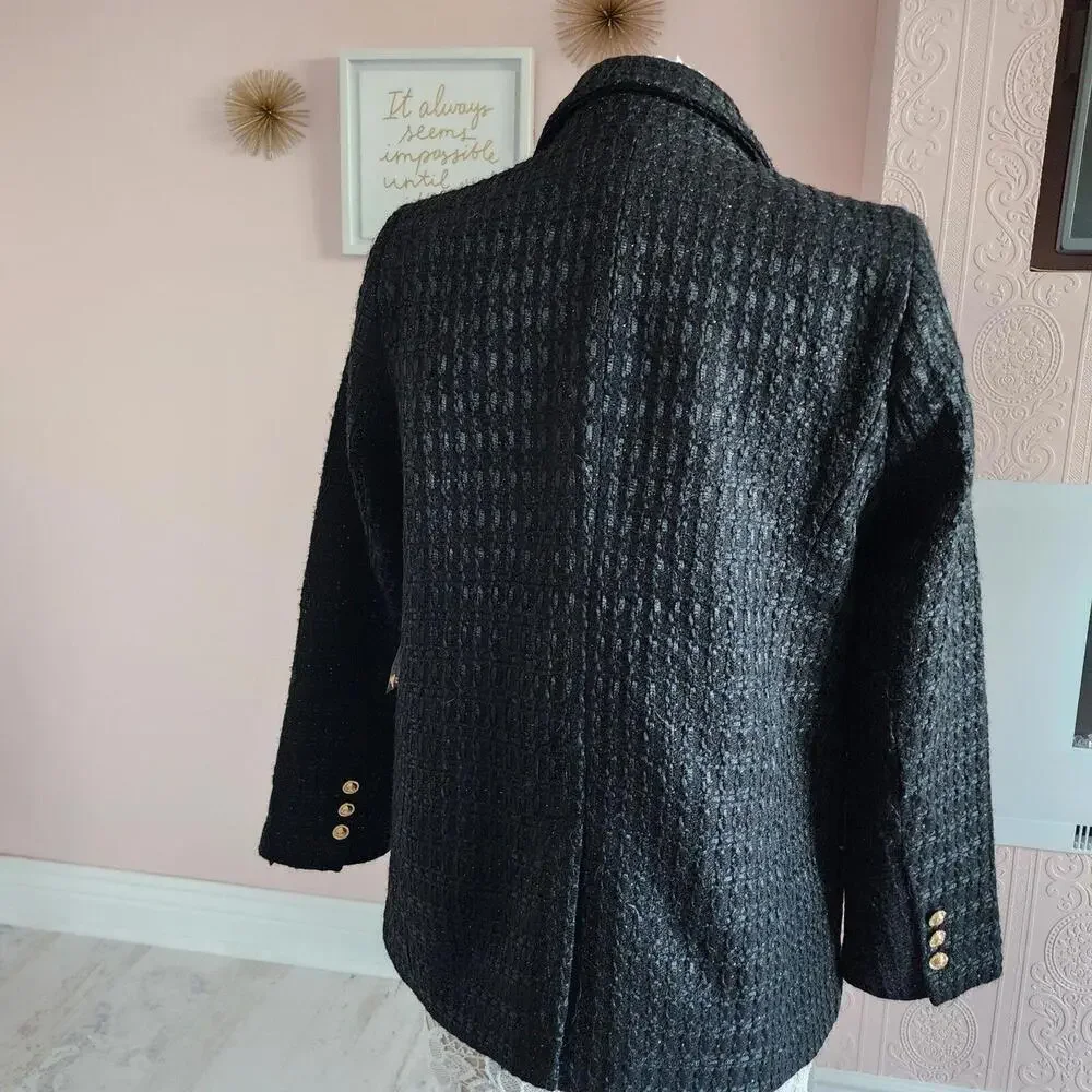 NWT Rachel Zoe heavy double breasted black blazer sparkle L